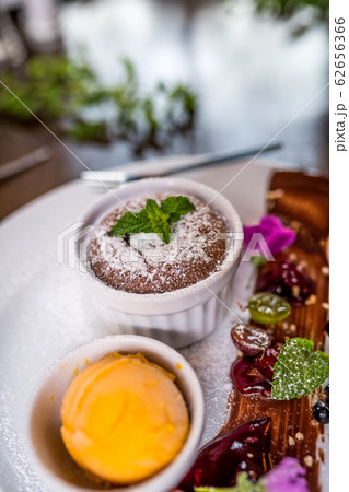 Chocolate souffle and ice cream Chocolate souffle and ice cream 62656366