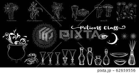 Clip art, set of elements for potions class with cauldron 62659556