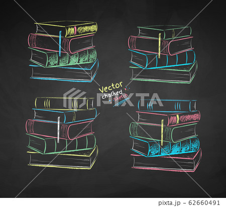 Chalk drawn illustration set of piles of books 62660491