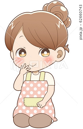 座ったエプロン姿のシニヨン女性のイラスト素材