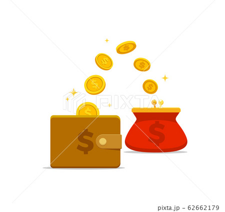 toss of coins between brown wallet and red purse 62662179