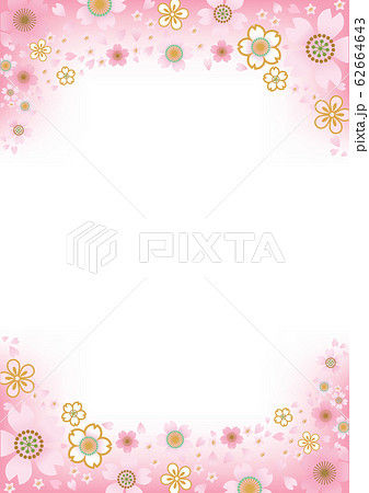桜の花と花びら 背景 テンプレート 縦構図のイラスト素材