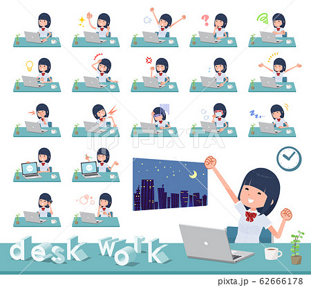 flat type school girl White shirt summer_desk work 62666178
