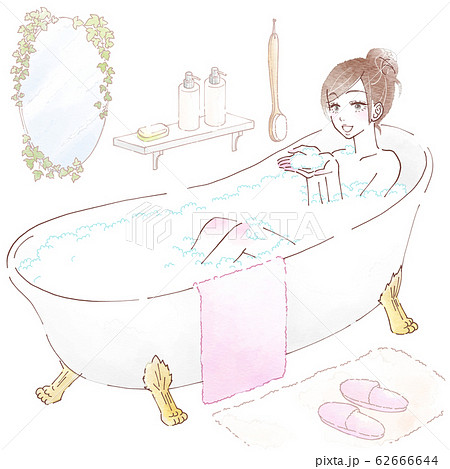 猫足バスタブでお風呂に入る若い女性のイラスト素材 62666644 Pixta