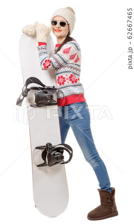 beautiful woman with a snowboard in studio 62667465
