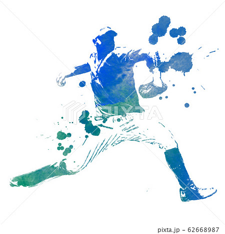 野球選手 ピッチャー 水彩画のイラスト素材