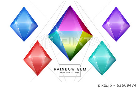 Set of rainbow color fantasy jewelry gems, polygon 62669474