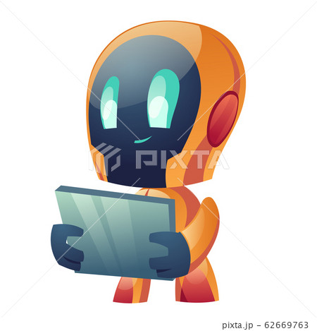 Robot hold tablet isolated on white background Robot hold tablet isolated on white background 62669763