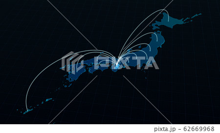奈良県から日本全国へ広がるネットワークの線 62669968