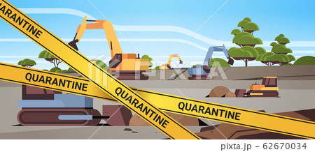 epidemic MERS-CoV quarantine caution on yellow warning tape opencast quarry with bulldozers coronavirus infection wuhan 2019-nCoV pandemic health risk concept horizontal epidemic MERS-CoV quarantine caution on yellow warning tape opencast quarry with bulldozers coronavirus infection wuhan 2019-nCoV pandemic health risk concept horizontal 62670034