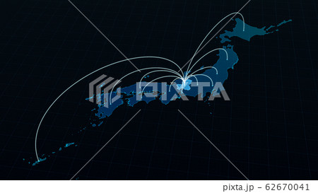 岐阜県から日本全国へ広がるネットワークの線 62670041