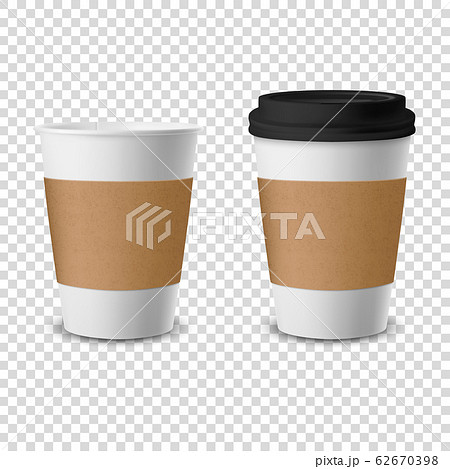 Vector 3d Realistic Disposable Opened and Closed with Lid Paper, Plastic Coffee Cup for Drinks Icon Set Closeup Isolated on Transparent Background. Design Template, Mockup. Front View 62670398