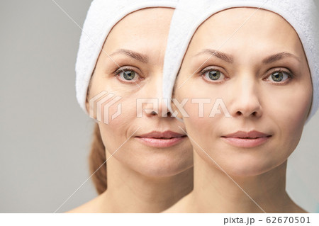 Pretty mature girl. Before and after portrait. Pretty mature girl. Before and after portrait. 62670501