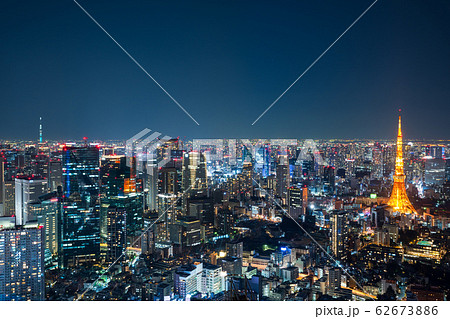東京都心の街並み夜景 （東京都港区） 2020年2月 62673886