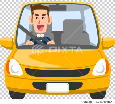 笑顔で運転する男性ドライバーのイラスト素材
