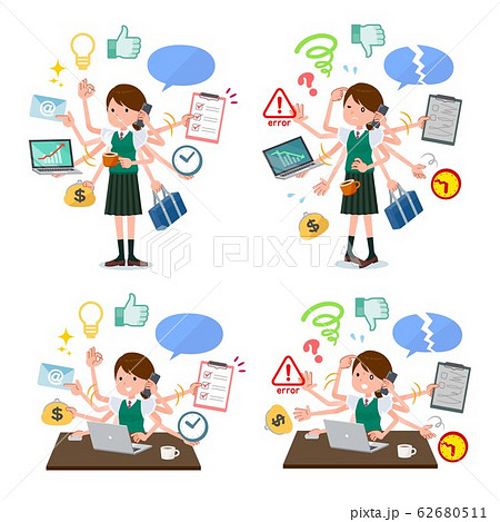 flat type school girl green vest summer_mulch task 62680511