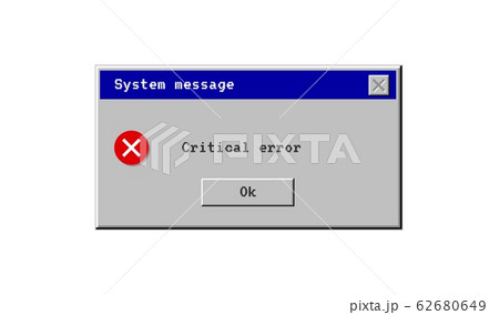 Critical error. System message window old style. Virus popup icon. Vector pc alert. Pixel interface. Critical error. System message window old style. Virus popup icon. Vector pc alert. Pixel interface. 62680649