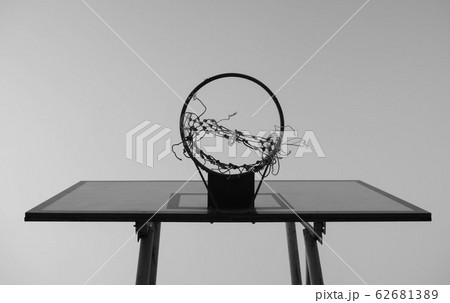 Black and white tone of Old basketball hoop on sky 62681389