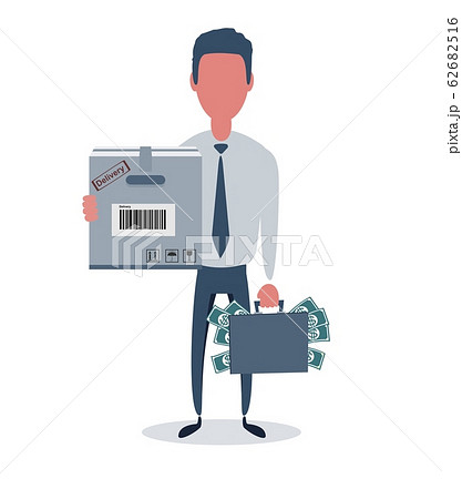 Businessman or clerk. Male character in trendy simple style with objects, flat vector illustration. 62682516
