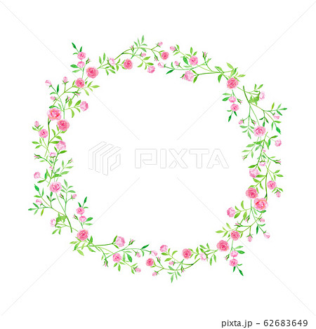 小さい薔薇の丸い装飾フレーム 水彩イラストのイラスト素材