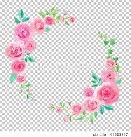Roses and green round frame arrangement, watercolor illustration 62683857
