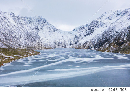 Aerial view of Glacier. Ice lake in Lofoten 62684503