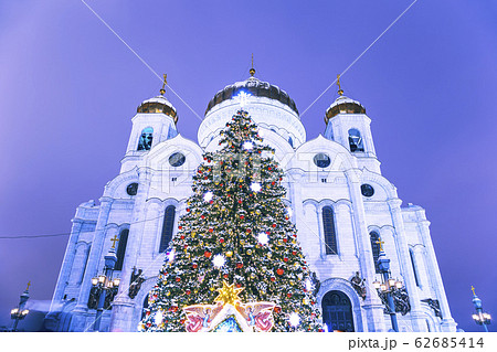 Christmas (New Year holidays) decoration in Moscow (at night), Russia 62685414