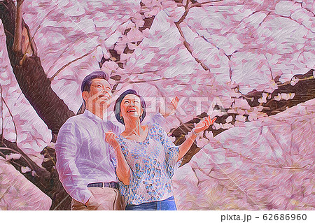 満開のそめいよしの桜 花見 夫婦旅行 油絵シリーズ 満開のそめいよしの桜 花見 夫婦旅行 油絵シリーズ 62686960