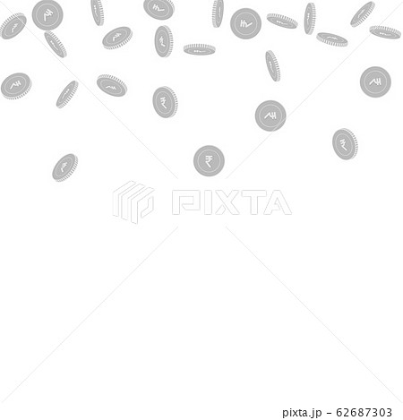 Indian rupee coins falling. Scattered black and wh 62687303