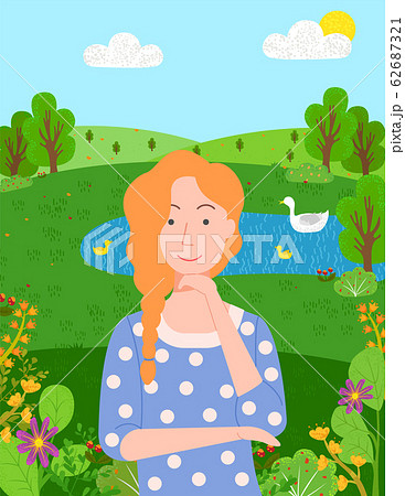 Woman Relaxing by Pond Traveling Female Character 62687321