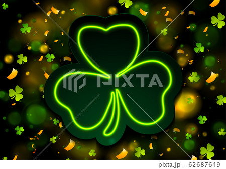 Irish neon shamrock clover with bokeh lights Irish neon shamrock clover with bokeh lights 62687649