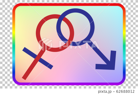 ピクトグラム：男性と元男性のカップル、虹色の線と背景付き 62688012