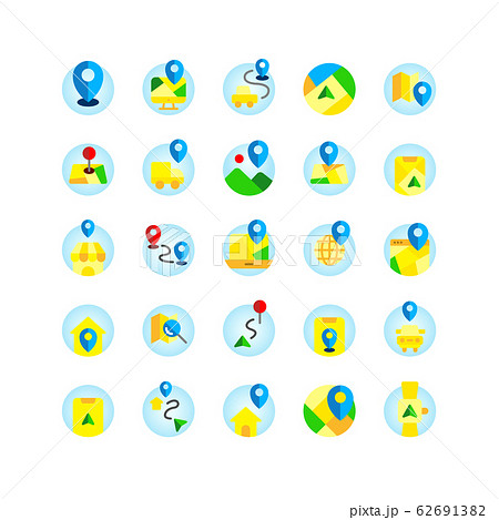 Location and Map flat icon set. Vector and 62691382