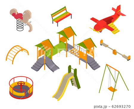 Kid Playground Elements 3d Icon Set Isometric View. Vector Kid Playground Elements 3d Icon Set Isometric View. Vector 62693270