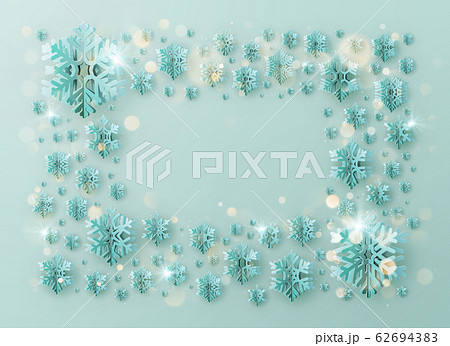 Merry Christmas and Happy New Year greeting template frame with foil snowflakes for holiday posters, placards, banners, flyers and brochures. EPS 10 62694383