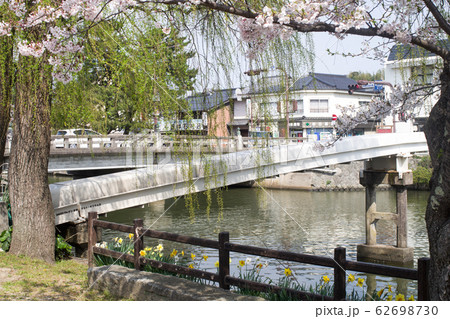 松江堀川の河畔の桜と橋の景色 62698730