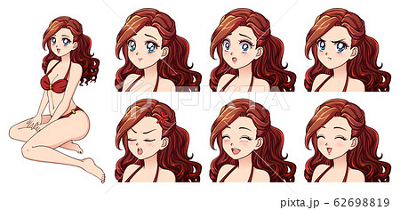 A Set Of Cute Anime Girl With Different Expressions Stock Illustration -  Download Image Now - iStock