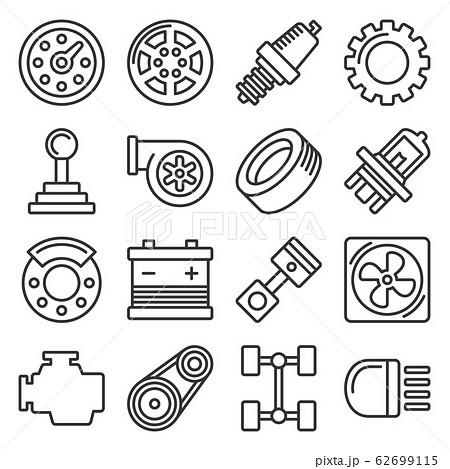 Car Parts Icons Set on White Background. Line Style Vector 62699115