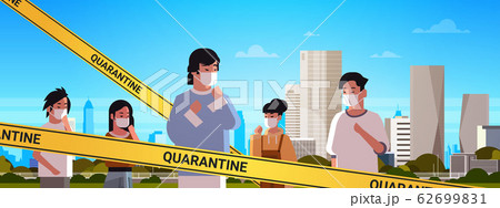 epidemic MERS-CoV yellow tape with quarantine inscription asian people wearing masks to prevent coronavirus infection wuhan 2019-nCoV pandemic health risk concept portrait cityscape background epidemic MERS-CoV yellow tape with quarantine inscription asian people wearing masks to prevent coronavirus infection wuhan 2019-nCoV pandemic health risk concept portrait cityscape background 62699831