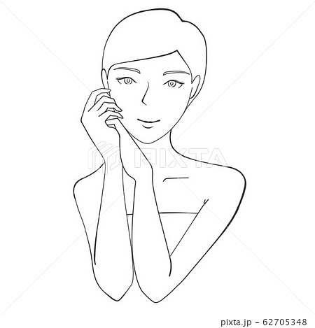 女性 エステ 美容 ショートヘア 線画 ペンのイラスト素材