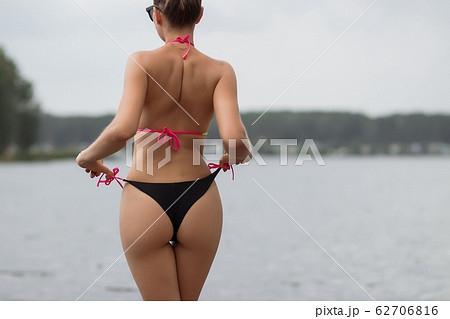 Fit Hot Woman Taking Off Swimsuit Stock Photo 1489174634