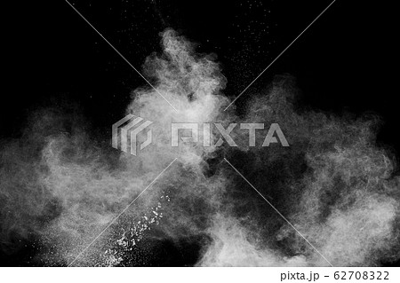 White powder explosion cloud against black background.White dust particles splash. 62708322