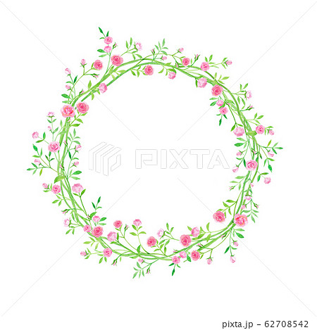 小さい薔薇蔓タイプの丸い装飾フレーム 水彩イラストのイラスト素材