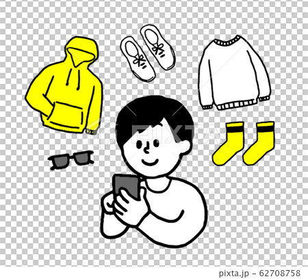 在智能手機上尋找衣服的男人（簡單） 62708758