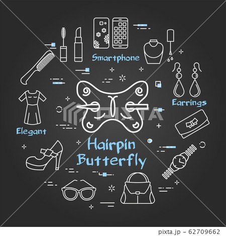 Woman Black Accessories Concept with Red Hairpin Butterfly Icon Woman Black Accessories Concept with Red Hairpin Butterfly Icon 62709662