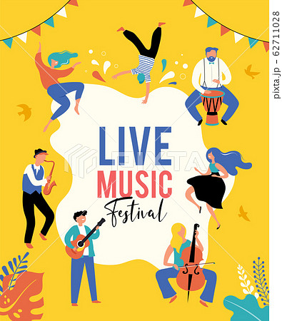 Summer fest, concept of live music festival, jazz and rock, food street fair, event poster and 62711028