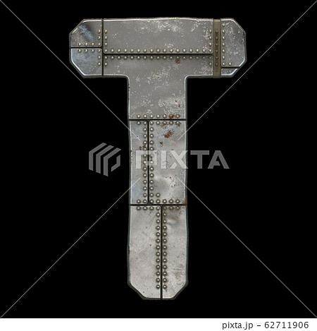 Industrial metal alphabet letter T on black background 3d 62711906