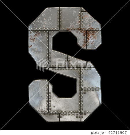 Industrial metal alphabet letter S on black background 3d 62711907