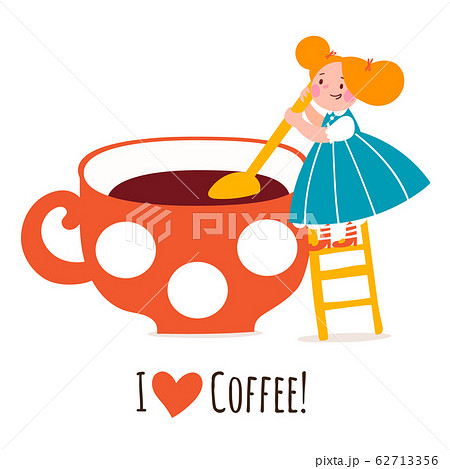 I Love Coffee Vector Design With Cute Elf Or Gnomeのイラスト素材