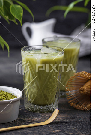 Cold matcha tea with milk and ice Cold matcha tea with milk and ice 62713637